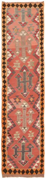 Herki Eskitme Multi Pamuk Üzerine Yün El Dokuma Kilim-095x344