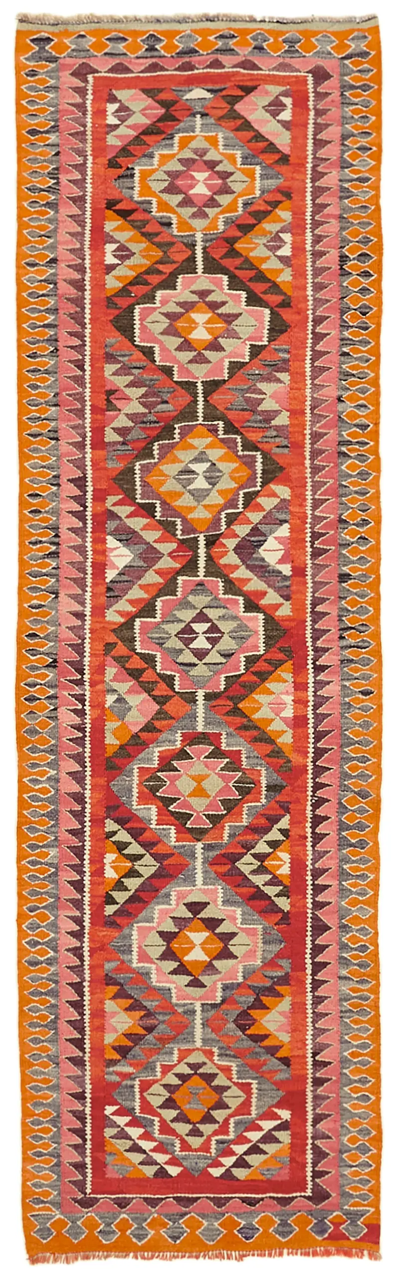 Herki Eskitme Multi Pamuk Üzerine Yün El Dokuma Kilim-105x336 - Görsel 1