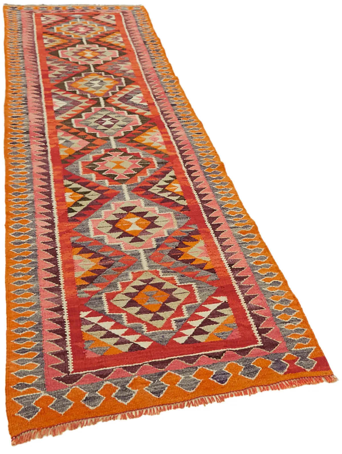 Herki Eskitme Multi Pamuk Üzerine Yün El Dokuma Kilim-105x336 - Görsel 2