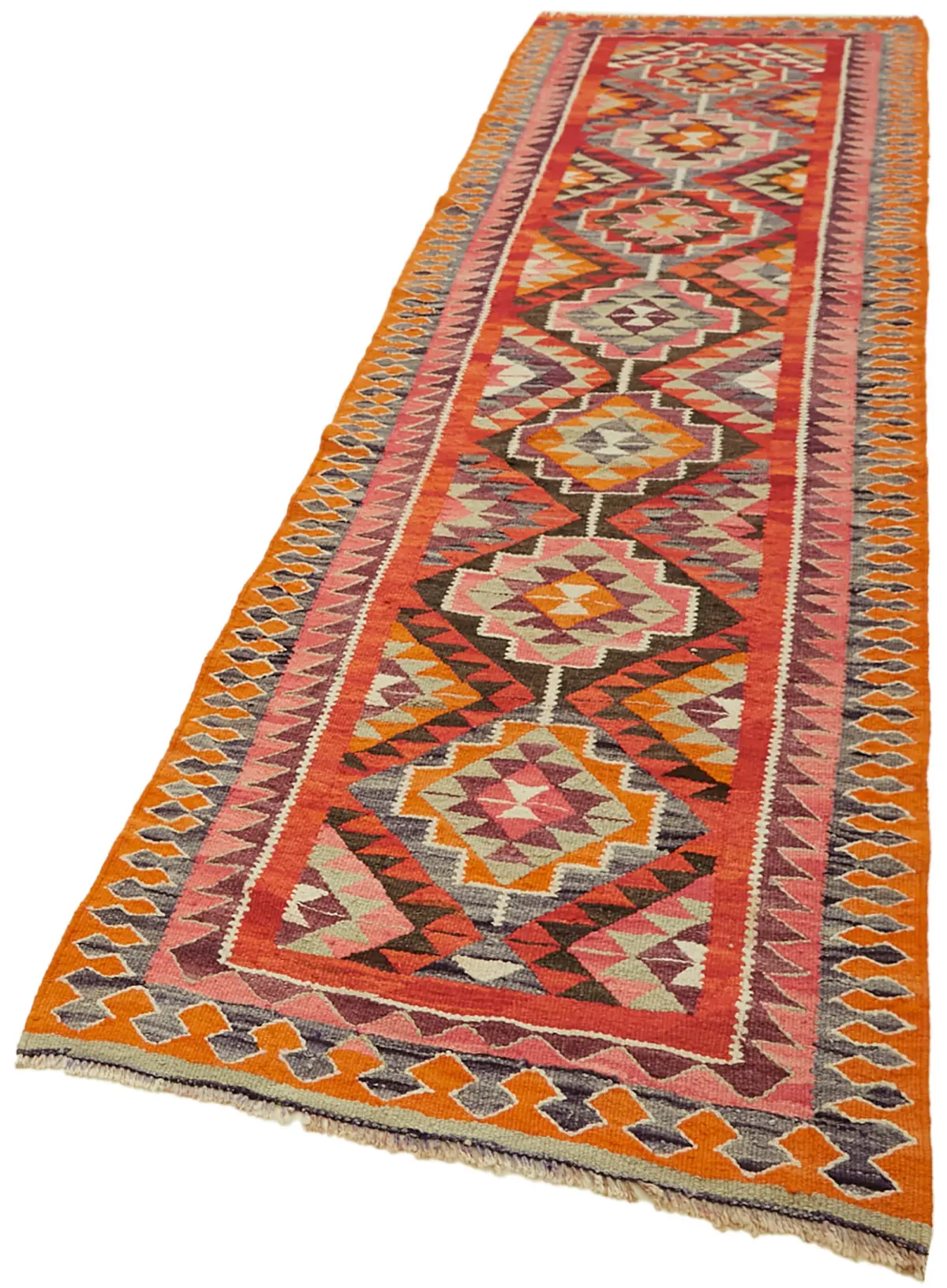 Herki Eskitme Multi Pamuk Üzerine Yün El Dokuma Kilim-105x336 - Görsel 3