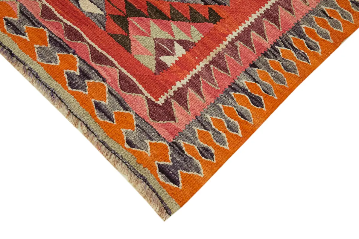 Herki Eskitme Multi Pamuk Üzerine Yün El Dokuma Kilim-105x336 - Görsel 4