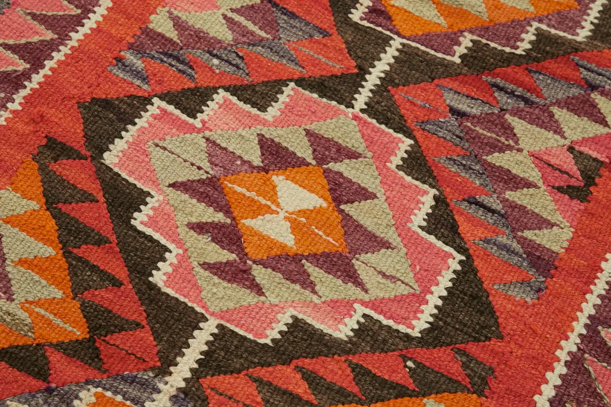 Herki Eskitme Multi Pamuk Üzerine Yün El Dokuma Kilim-105x336 - Görsel 5