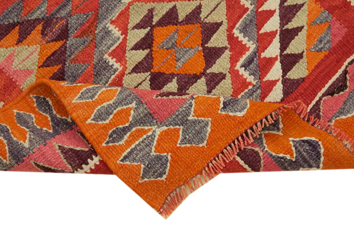 Herki Eskitme Multi Pamuk Üzerine Yün El Dokuma Kilim-105x336 - Görsel 6