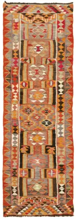 Herki Eskitme Multi Pamuk Üzerine Yün El Dokuma Kilim-105x300
