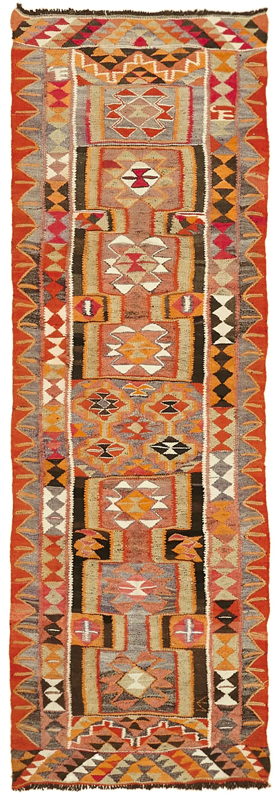 Herki Eskitme Multi Pamuk Üzerine Yün El Dokuma Kilim-105x300 - Görsel 1