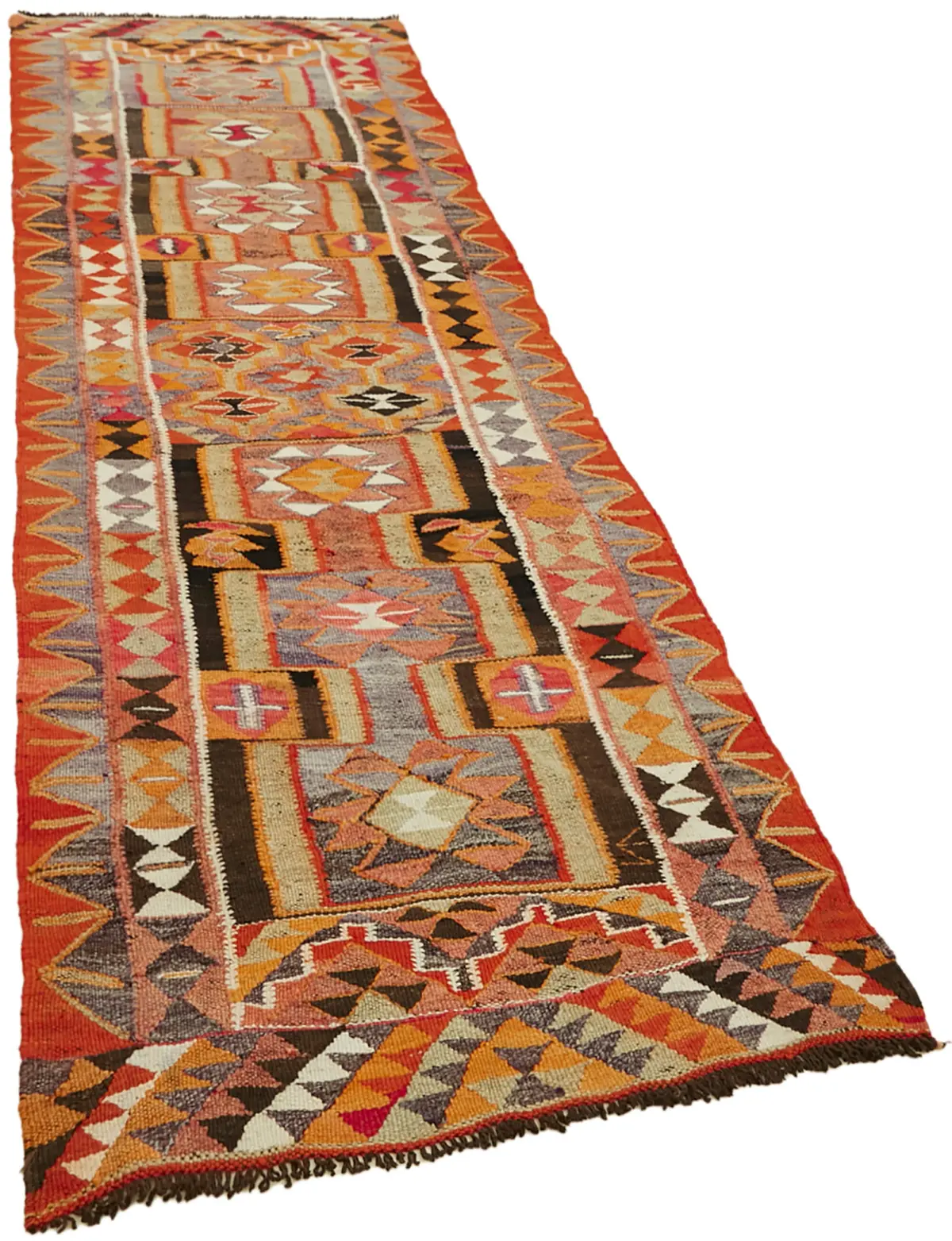 Herki Eskitme Multi Pamuk Üzerine Yün El Dokuma Kilim-105x300 - Görsel 2