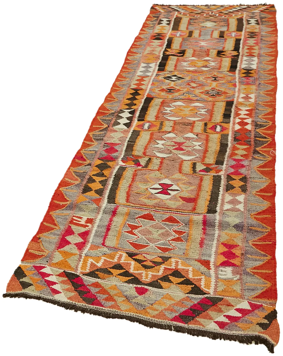 Herki Eskitme Multi Pamuk Üzerine Yün El Dokuma Kilim-105x300 - Görsel 3