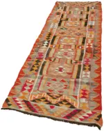 Herki Eskitme Multi Pamuk Üzerine Yün El Dokuma Kilim-105x300 - Görsel 3