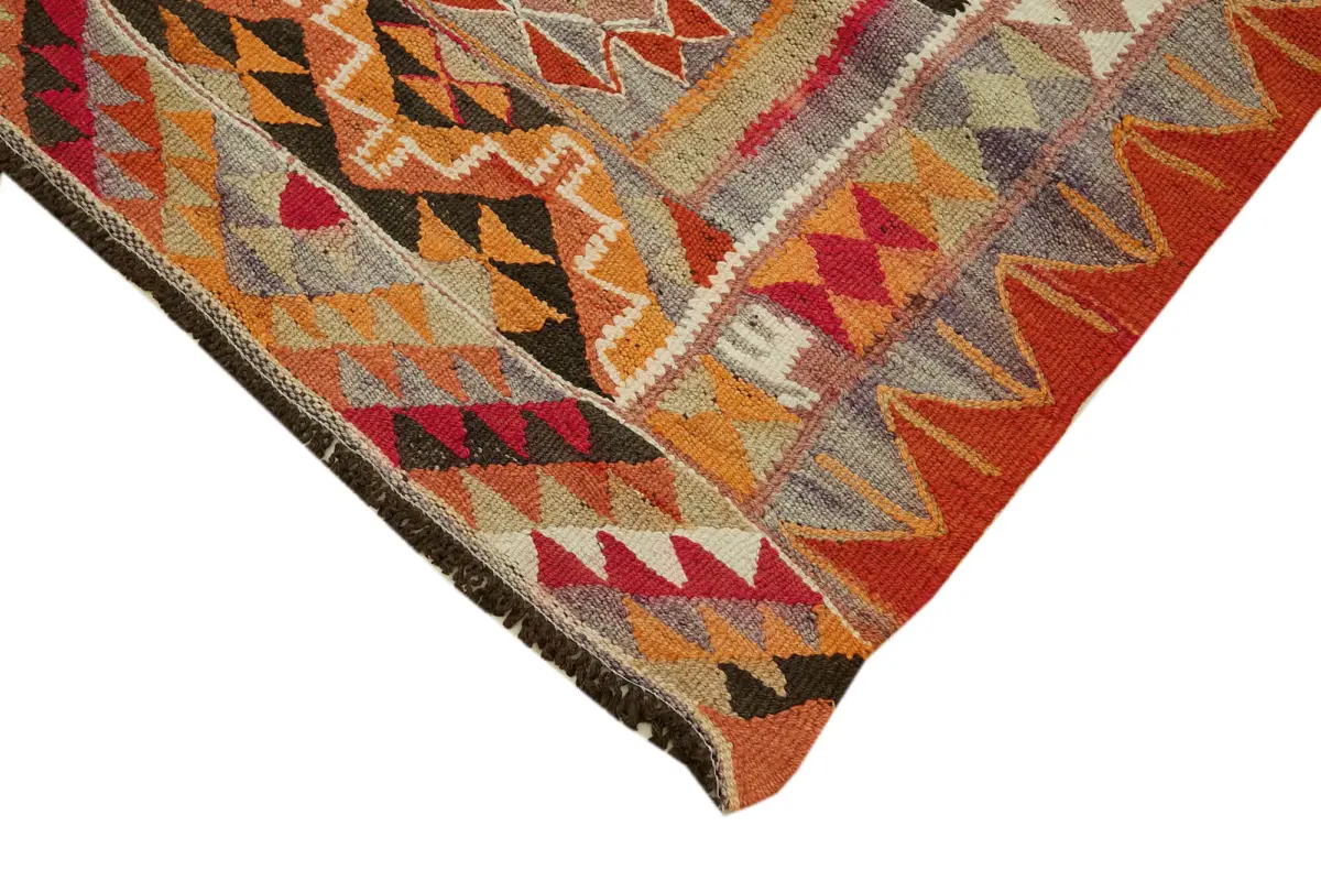 Herki Eskitme Multi Pamuk Üzerine Yün El Dokuma Kilim-105x300 - Görsel 4