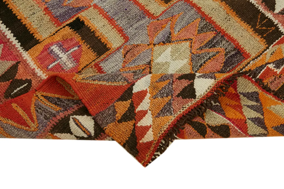 Herki Eskitme Multi Pamuk Üzerine Yün El Dokuma Kilim-105x300 - Görsel 6