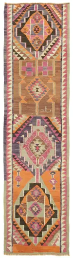 Herki Eskitme Multi Pamuk Üzerine Yün El Dokuma Kilim-102x358
