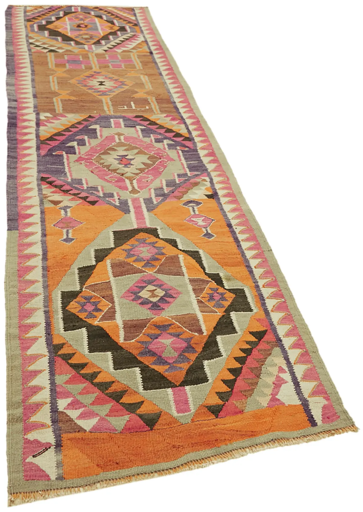 Herki Eskitme Multi Pamuk Üzerine Yün El Dokuma Kilim-102x358 - Görsel 2