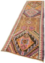 Herki Eskitme Multi Pamuk Üzerine Yün El Dokuma Kilim-102x358 - Görsel 3