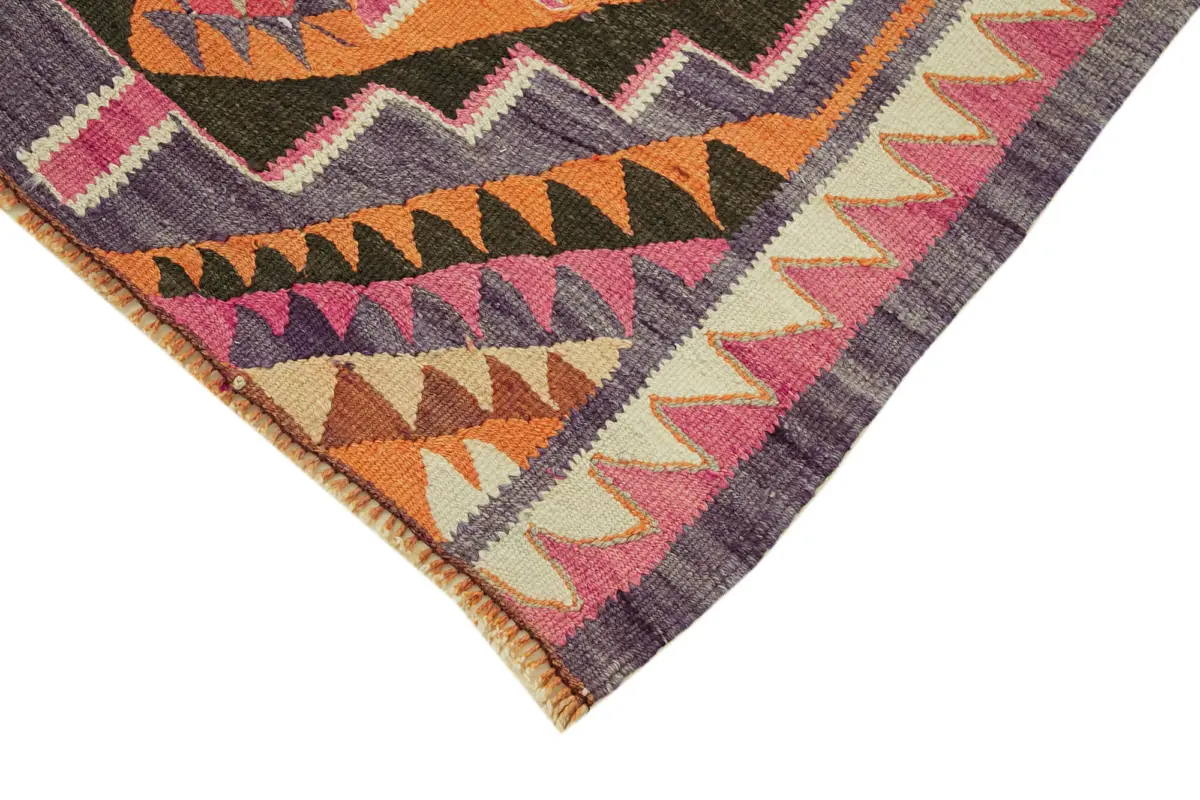 Herki Eskitme Multi Pamuk Üzerine Yün El Dokuma Kilim-102x358 - Görsel 4