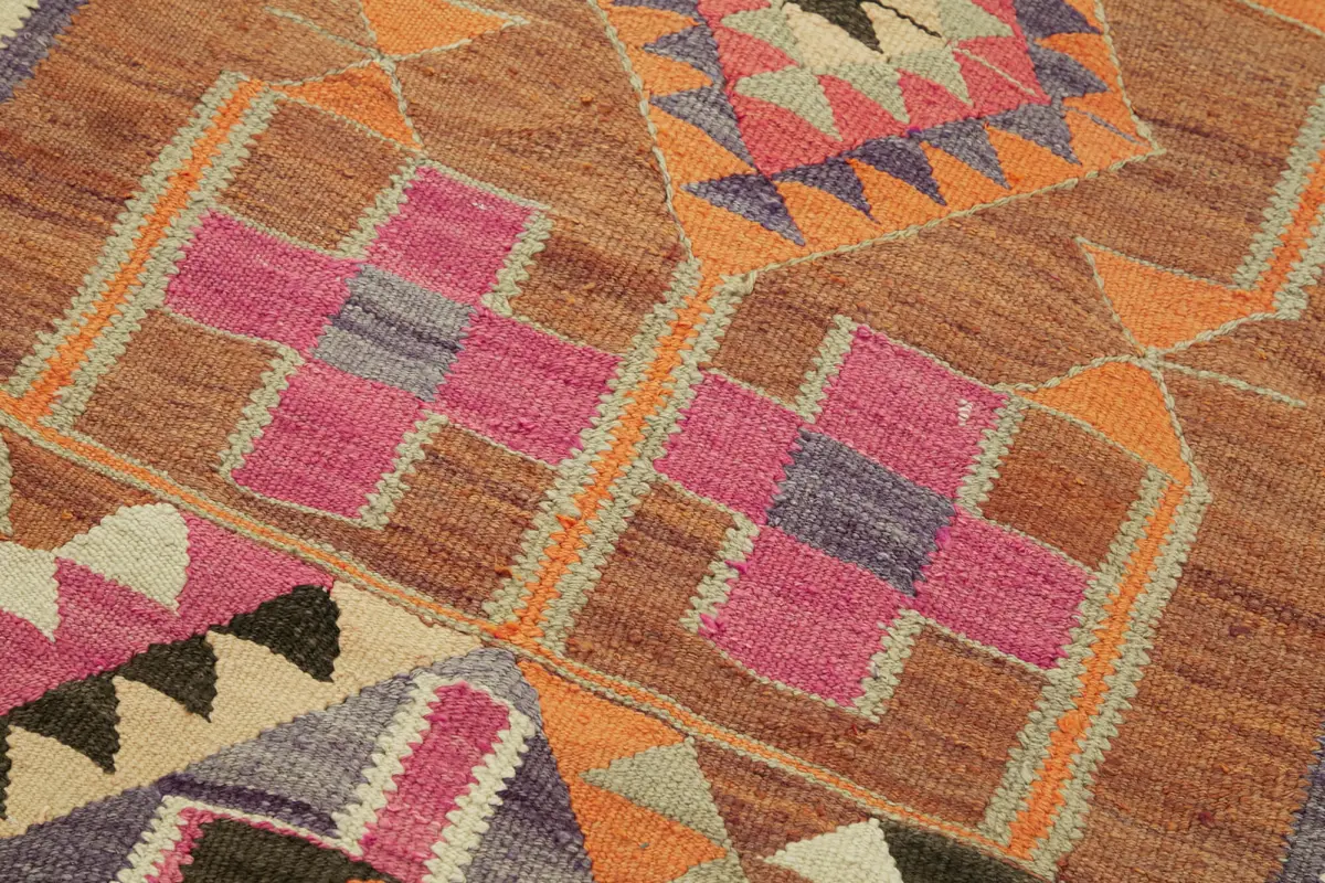 Herki Eskitme Multi Pamuk Üzerine Yün El Dokuma Kilim-102x358 - Görsel 5