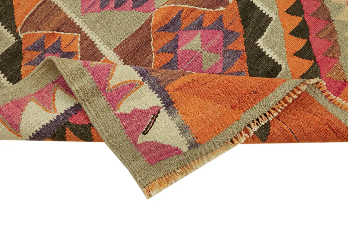 Herki Eskitme Multi Pamuk Üzerine Yün El Dokuma Kilim-102x358 - Görsel 6