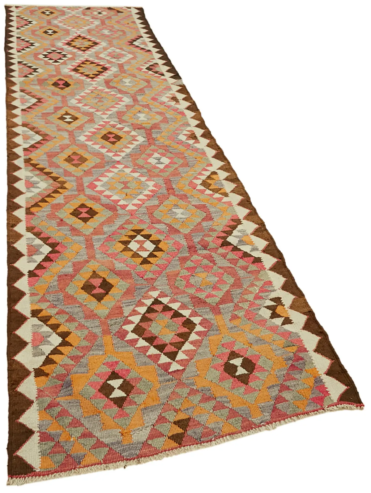 Herki Eskitme Multi Pamuk Üzerine Yün El Dokuma Kilim-106x340 - Görsel 2