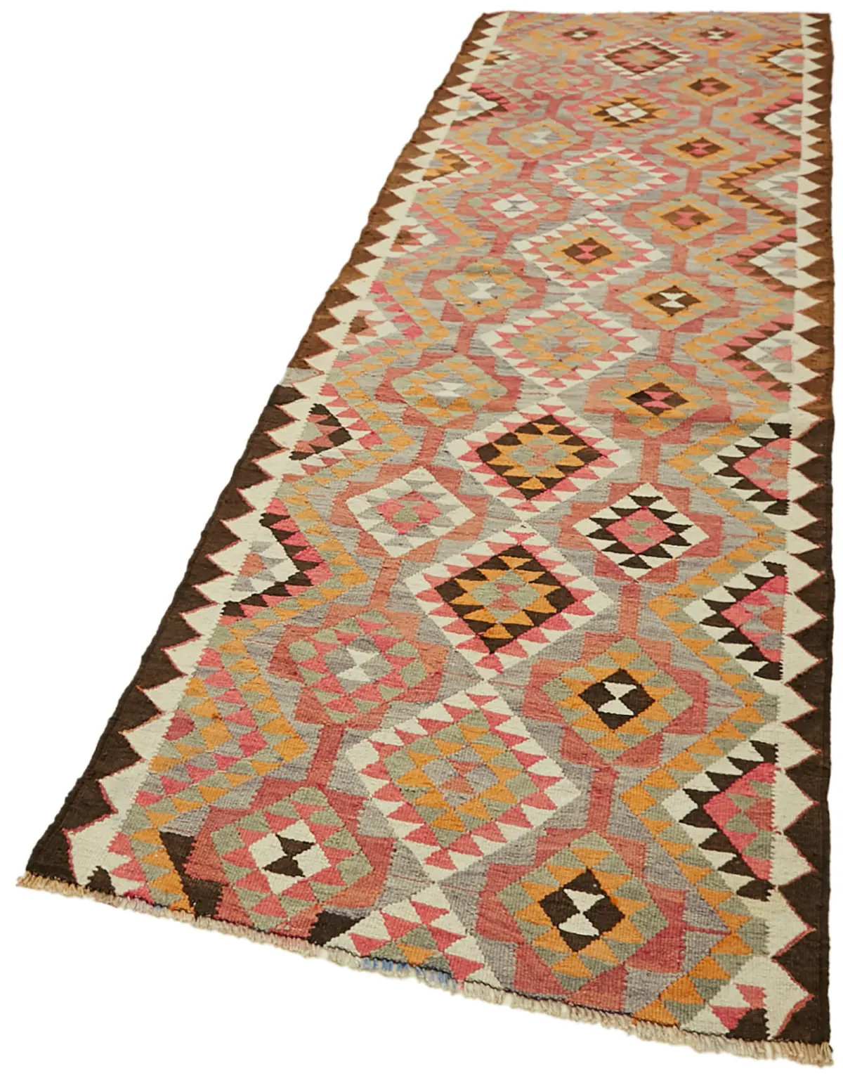 Herki Eskitme Multi Pamuk Üzerine Yün El Dokuma Kilim-106x340 - Görsel 3