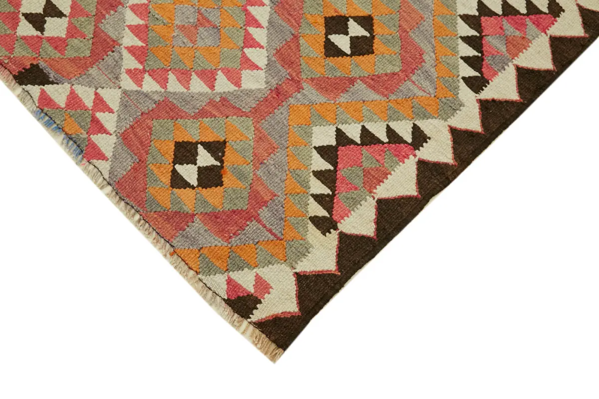 Herki Eskitme Multi Pamuk Üzerine Yün El Dokuma Kilim-106x340 - Görsel 4