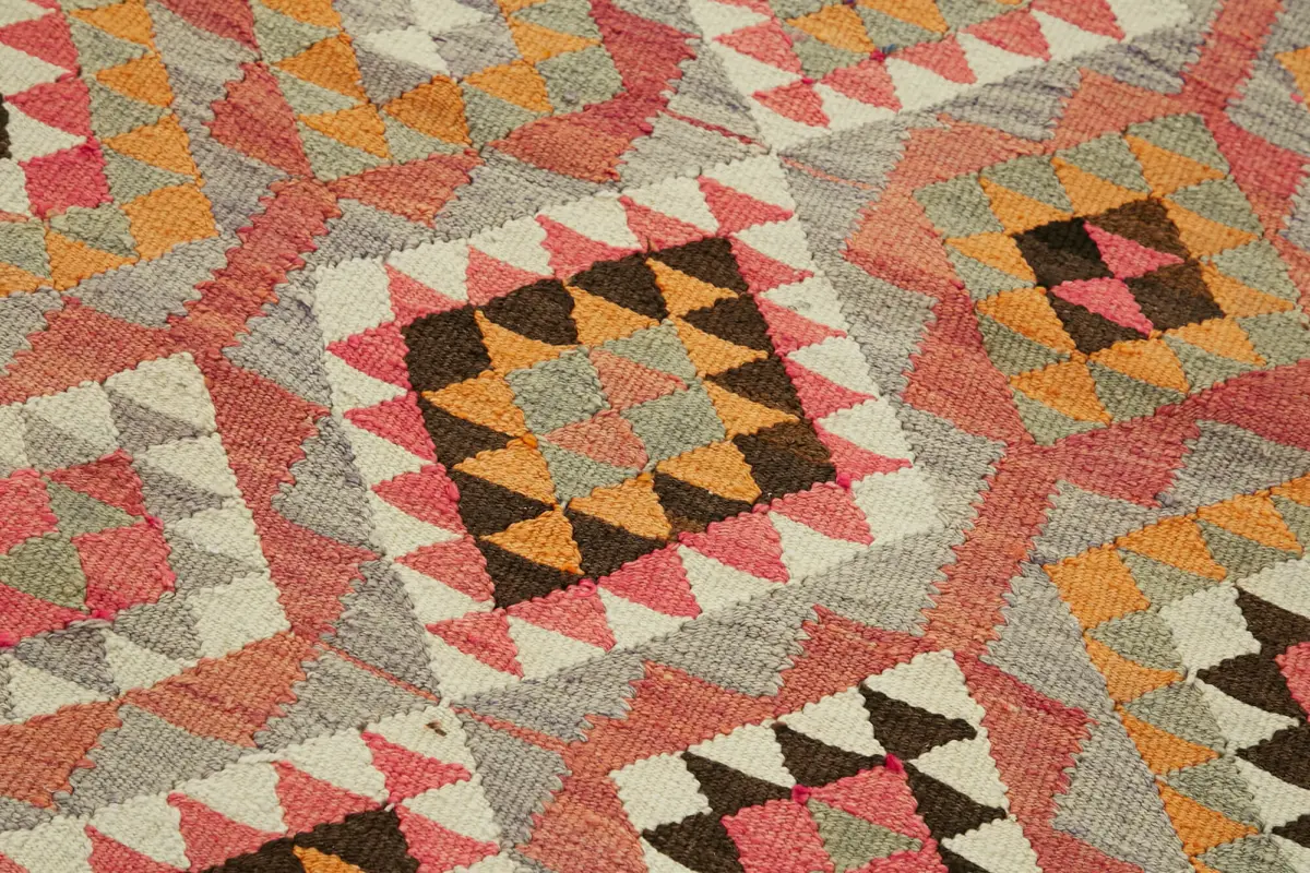 Herki Eskitme Multi Pamuk Üzerine Yün El Dokuma Kilim-106x340 - Görsel 5