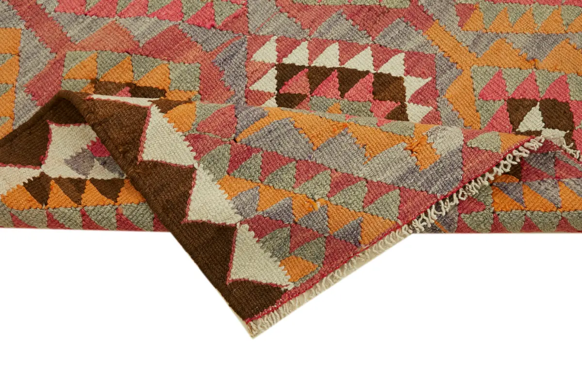 Herki Eskitme Multi Pamuk Üzerine Yün El Dokuma Kilim-106x340 - Görsel 6