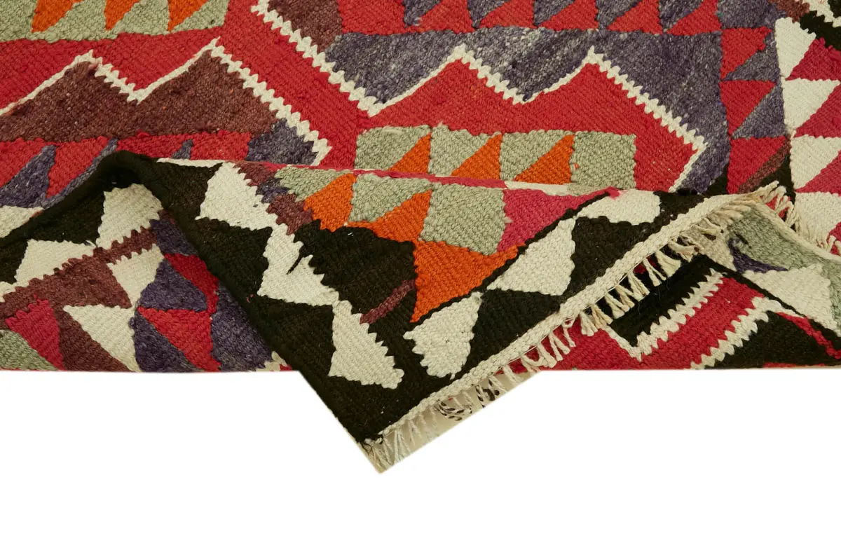 Herki Eskitme Multi Pamuk Üzerine Yün El Dokuma Kilim-092x342 - Görsel 6