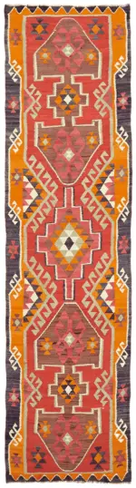 Herki Eskitme Multi Pamuk Üzerine Yün El Dokuma Kilim-098x352