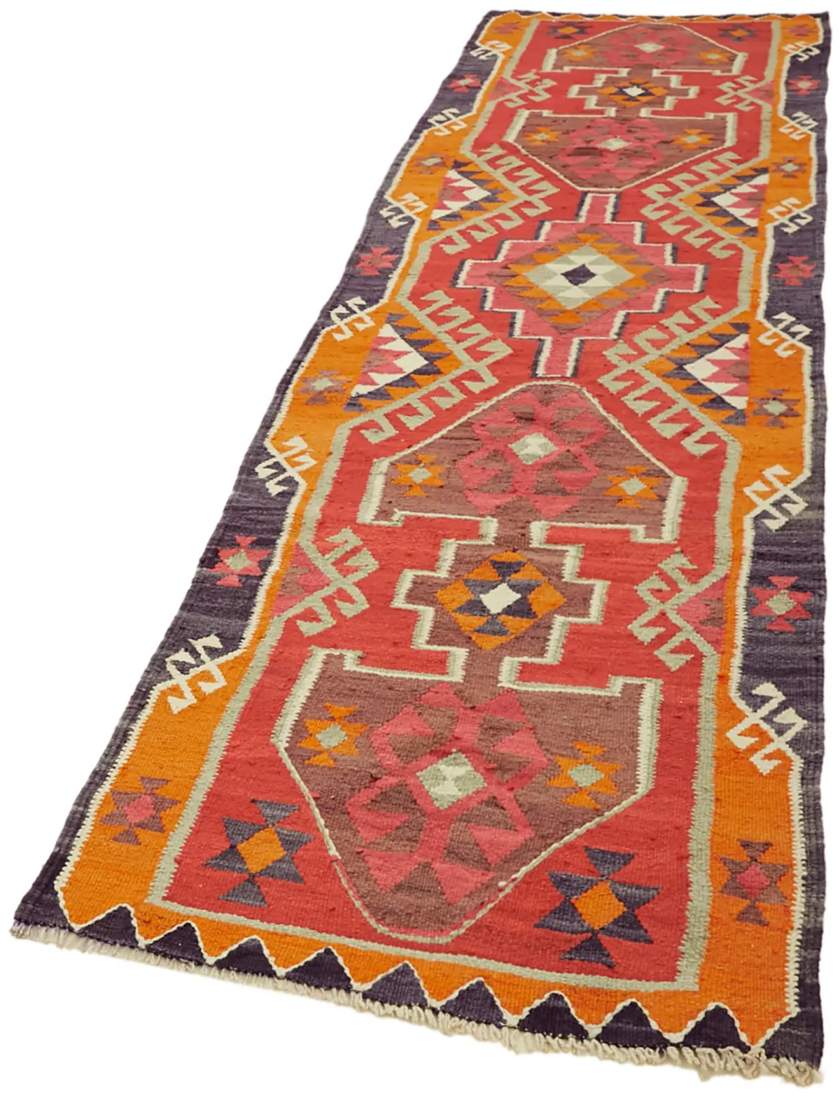 Herki Eskitme Multi Pamuk Üzerine Yün El Dokuma Kilim-098x352 - Görsel 3