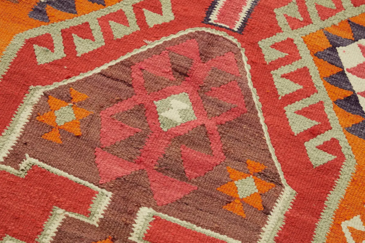 Herki Eskitme Multi Pamuk Üzerine Yün El Dokuma Kilim-098x352 - Görsel 5
