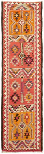 Herki Eskitme Multi Pamuk Üzerine Yün El Dokuma Kilim-093x340