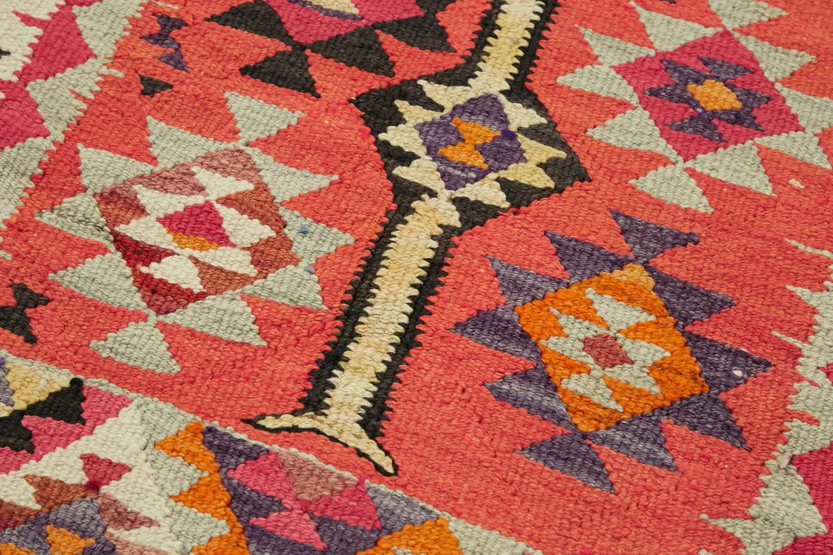 Herki Eskitme Multi Pamuk Üzerine Yün El Dokuma Kilim-093x340 - Görsel 5