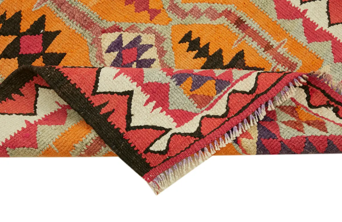 Herki Eskitme Multi Pamuk Üzerine Yün El Dokuma Kilim-093x340 - Görsel 6