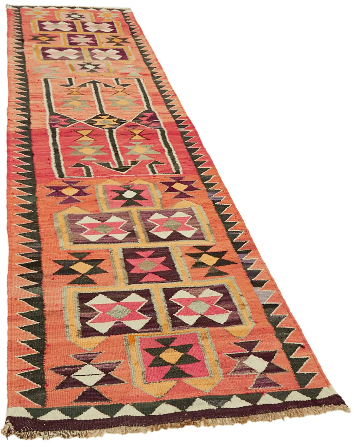 Herki Eskitme Multi Pamuk Üzerine Yün El Dokuma Kilim-092x335 - Görsel 2