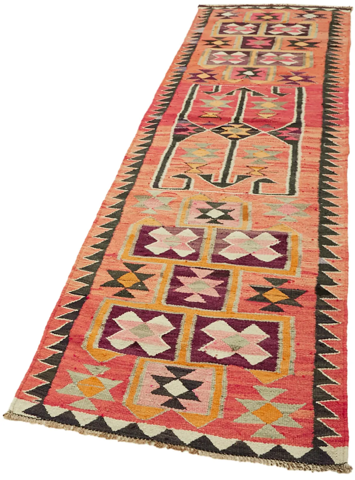 Herki Eskitme Multi Pamuk Üzerine Yün El Dokuma Kilim-092x335 - Görsel 3