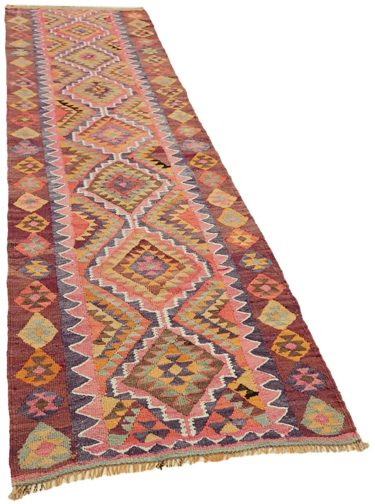 Herki Eskitme Multi Pamuk Üzerine Yün El Dokuma Kilim-092x314 - Görsel 2