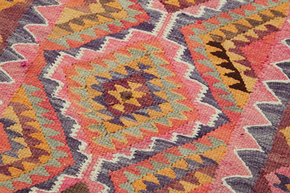 Herki Eskitme Multi Pamuk Üzerine Yün El Dokuma Kilim-092x314 - Görsel 5