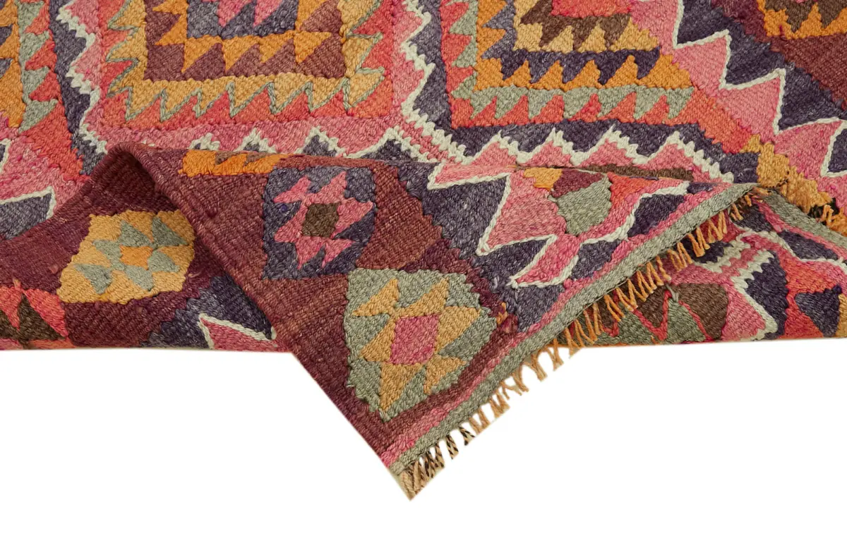Herki Eskitme Multi Pamuk Üzerine Yün El Dokuma Kilim-092x314 - Görsel 6