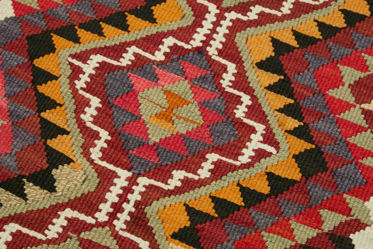Herki Eskitme Multi Pamuk Üzerine Yün El Dokuma Kilim-088x336 - Görsel 5