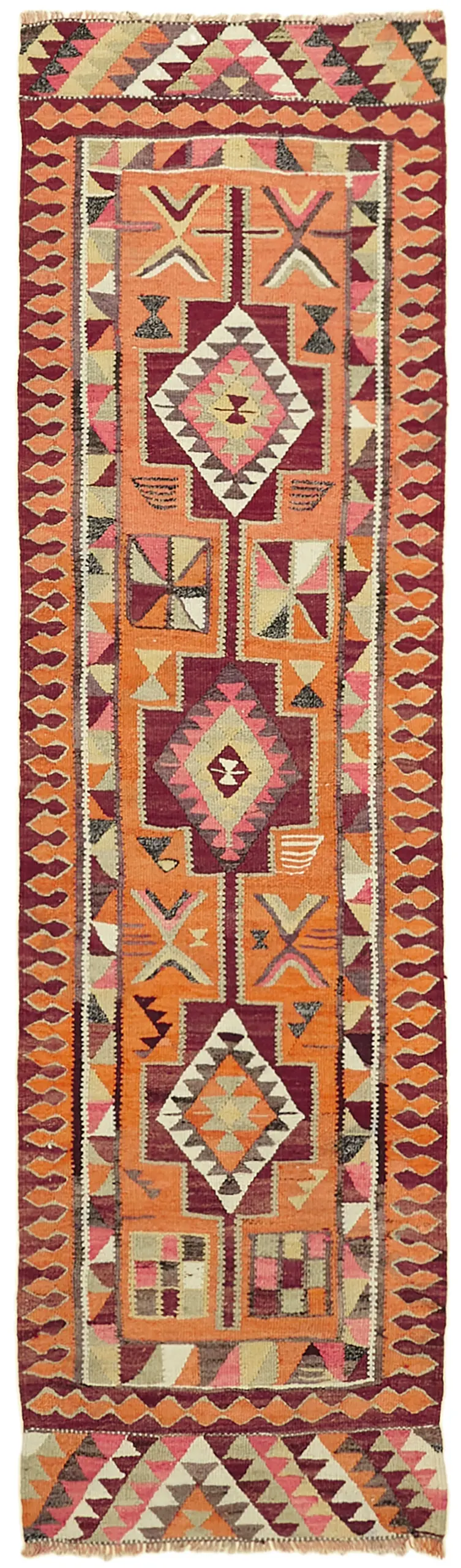 Herki Eskitme Multi Pamuk Üzerine Yün El Dokuma Kilim-098x320 - Görsel 1