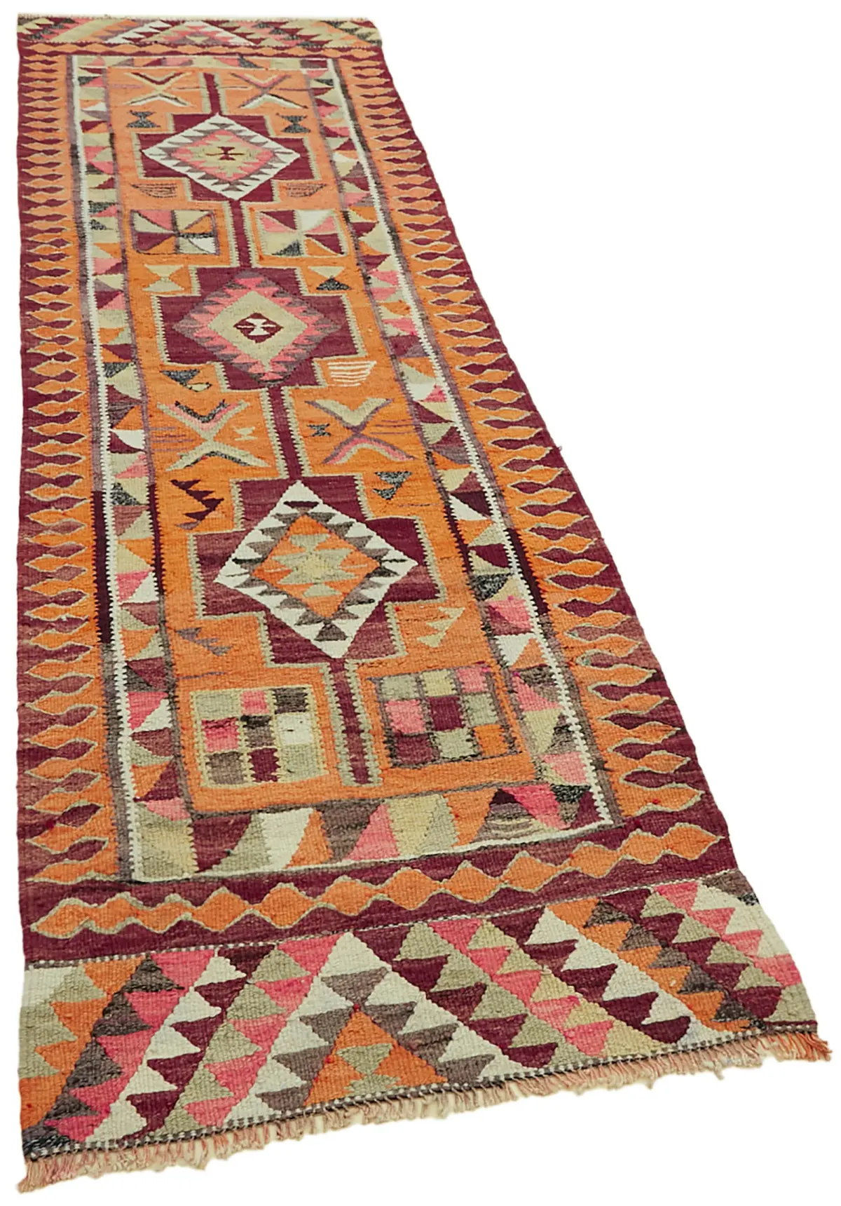 Herki Eskitme Multi Pamuk Üzerine Yün El Dokuma Kilim-098x320 - Görsel 2