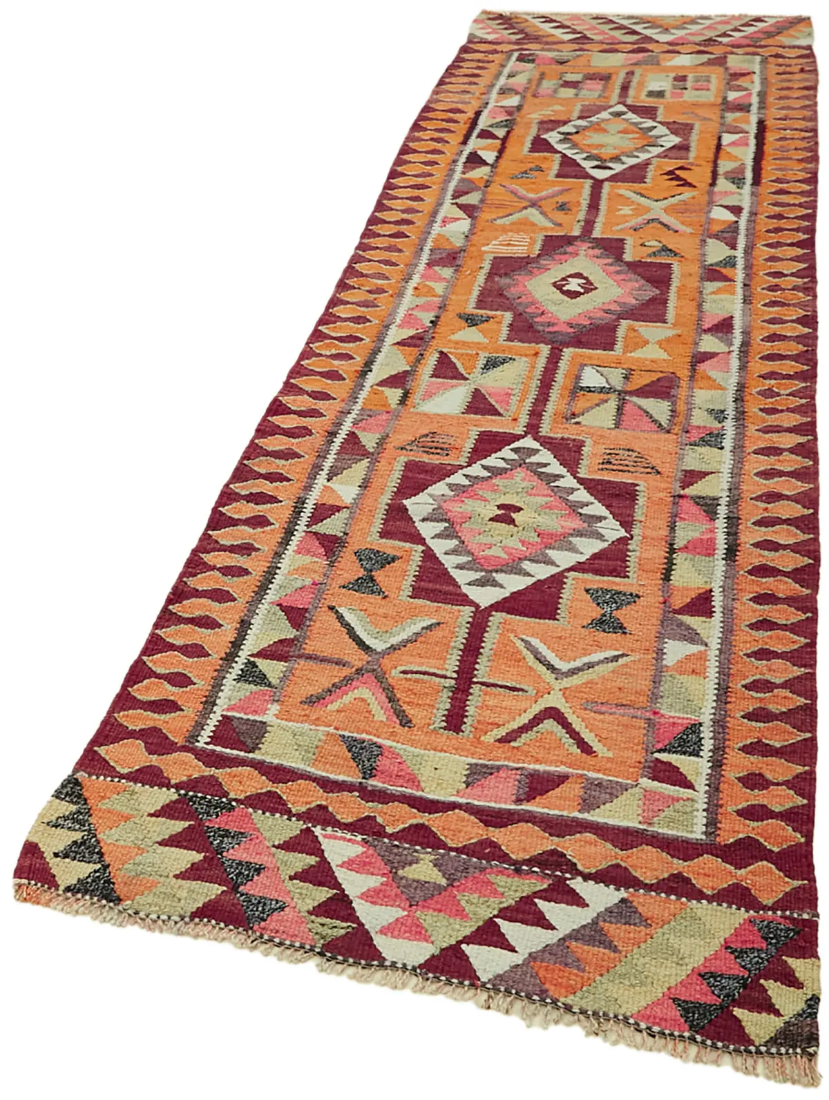 Herki Eskitme Multi Pamuk Üzerine Yün El Dokuma Kilim-098x320 - Görsel 3