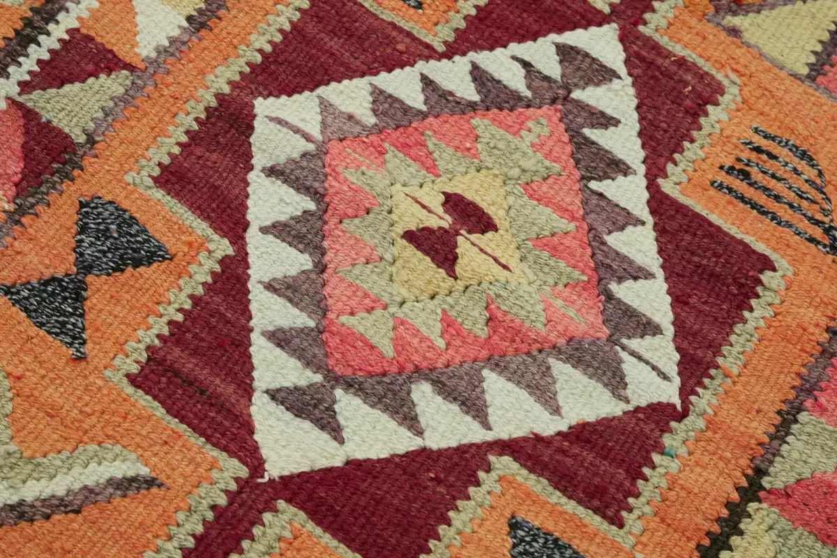 Herki Eskitme Multi Pamuk Üzerine Yün El Dokuma Kilim-098x320 - Görsel 5