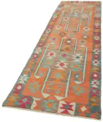 Herki Eskitme Multi Pamuk Üzerine Yün El Dokuma Kilim-103x338 - Görsel 3