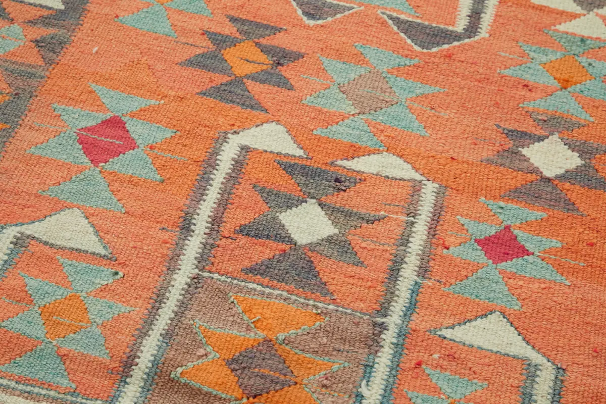 Herki Eskitme Multi Pamuk Üzerine Yün El Dokuma Kilim-103x338 - Görsel 5