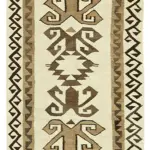Herki Eskitme Beyaz Pabek Üzerine Yün El Dokuma Kilim-104x336