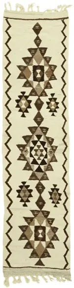 Herki Eskitme Beyaz Pabek Üzerine Yün El Dokuma Kilim-080x273