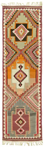 Herki Eskitme Multi Pamuk Üzerine Yün El Dokuma Kilim-107x363
