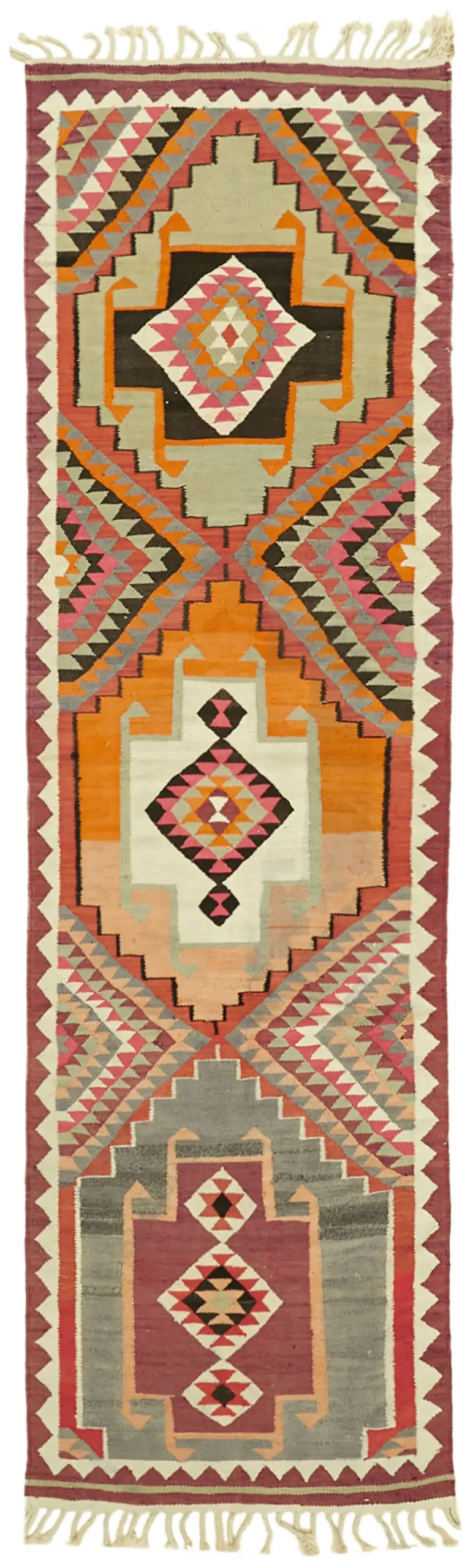 Herki Eskitme Multi Pamuk Üzerine Yün El Dokuma Kilim-107x363 - Görsel 1
