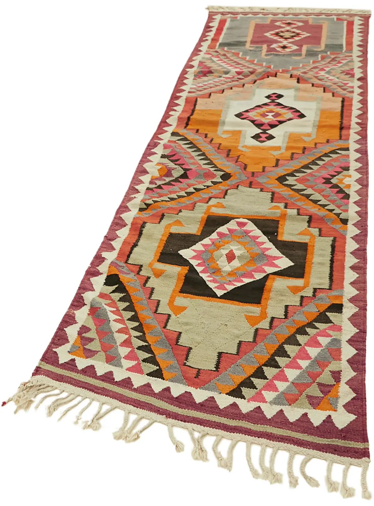 Herki Eskitme Multi Pamuk Üzerine Yün El Dokuma Kilim-107x363 - Görsel 3