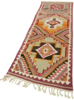 Herki Eskitme Multi Pamuk Üzerine Yün El Dokuma Kilim-107x363 - Görsel 3